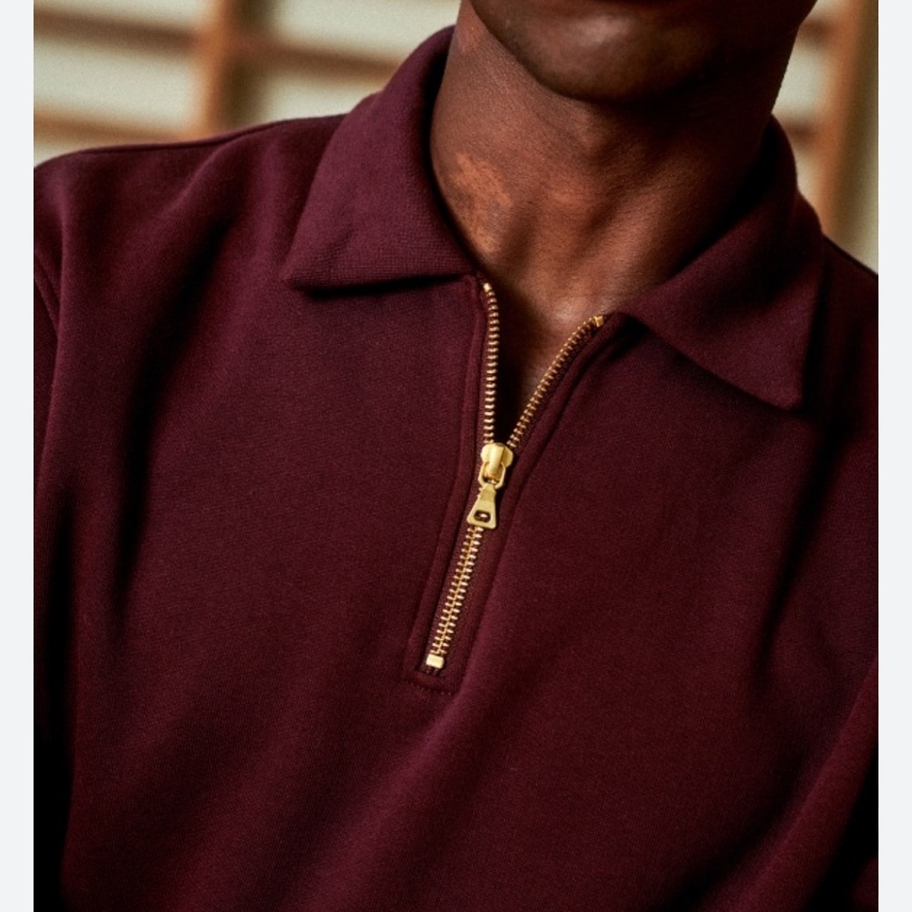 Octobre Editions Sezane Men’s Nichols Burgundy Exposed Quarter Zip Sweatshirt - Picture 2 of 11
